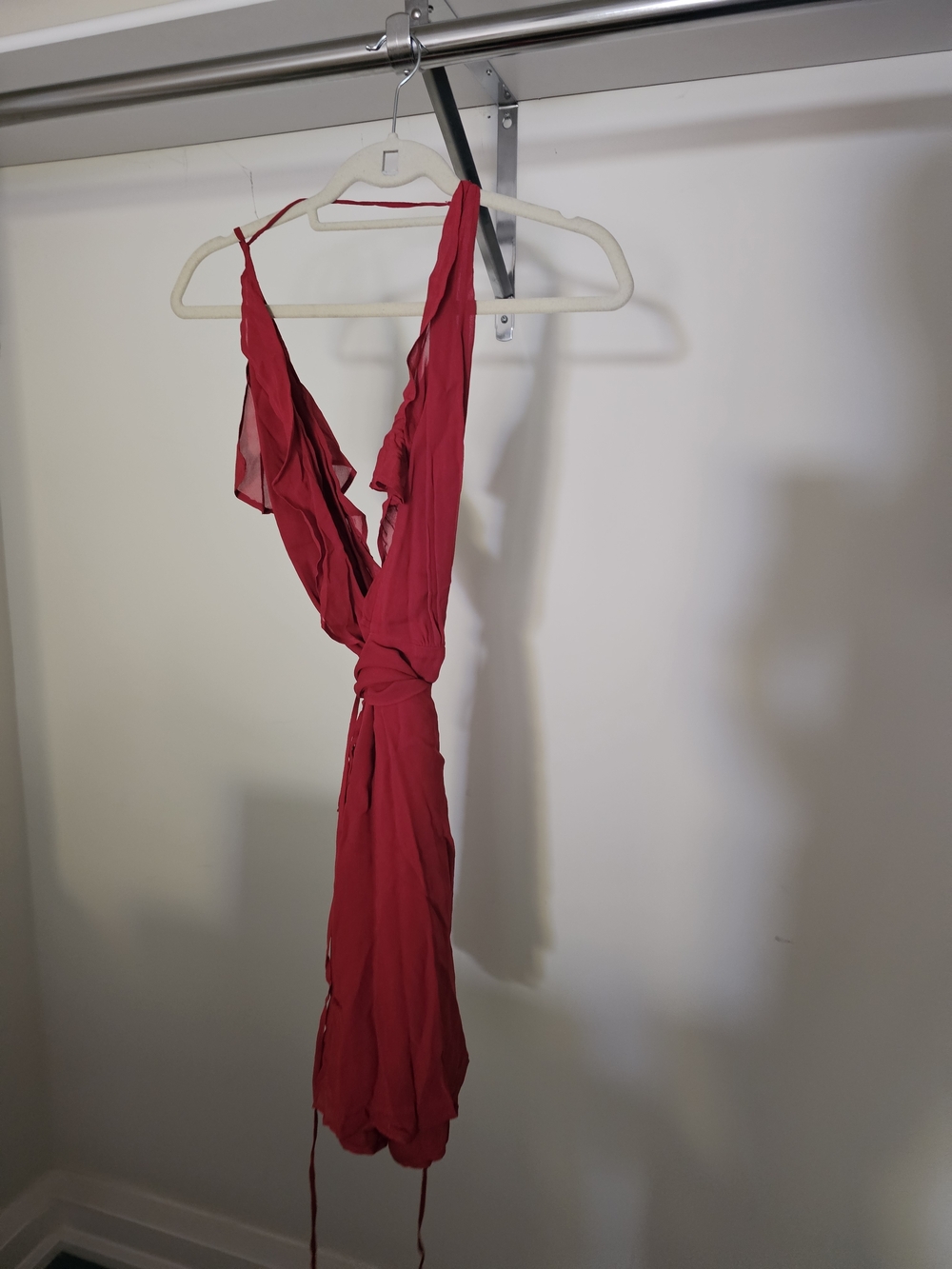 Reformation Red Ruffled Wrap Dress - L but Fits Size 4-6. GUC
